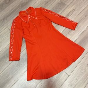 Vintage 60s 70s Orange Red Dress